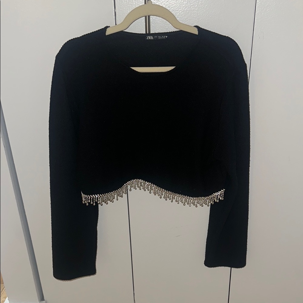 Zara Black Cropped Sweater with Silver Beading